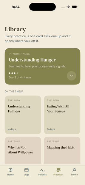 Hara's practice library: Understanding Hunger, day 3 of 4, with more journeys on the shelf